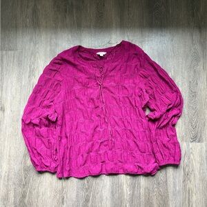 Women’s Magenta Textured Long-Sleeve Top